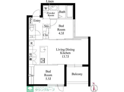 ルネサンス西麻布プレミアムコート(2LDK/3階)の間取り写真