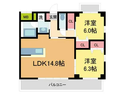 MAIN STAGE THE NISHINOMIYA(2LDK/4階)の間取り写真