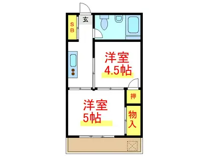 榛葉マンション(2K/4階)の間取り写真