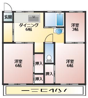 ビレッジハウス東野3号棟(3DK/3階)の間取り写真