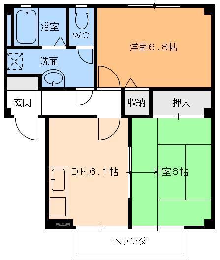フォブール石手白石II(2DK/2階)の間取り写真