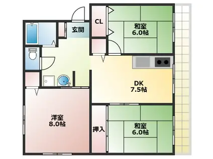 メゾンテックⅡ(3DK/2階)の間取り写真