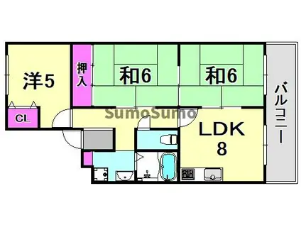 第9カシノハイツ(3LDK/1階)の間取り写真