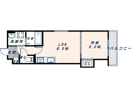 プラウデストコート西堤(1LDK/3階)の間取り写真