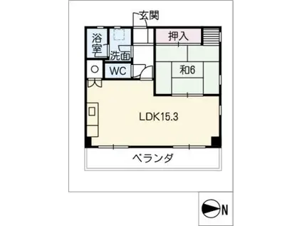 カーサ北山(1LDK/2階)の間取り写真