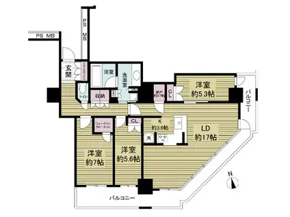 阿波座ライズタワーズフラッグ46(3LDK/24階)の間取り写真