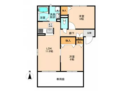 エスペランサ二本松(2LDK/2階)の間取り写真