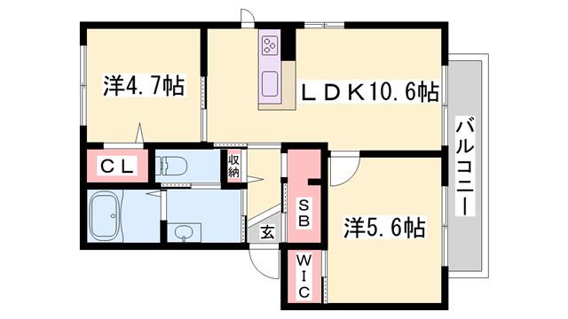 シャルム梶原(2LDK/2階)の間取り写真
