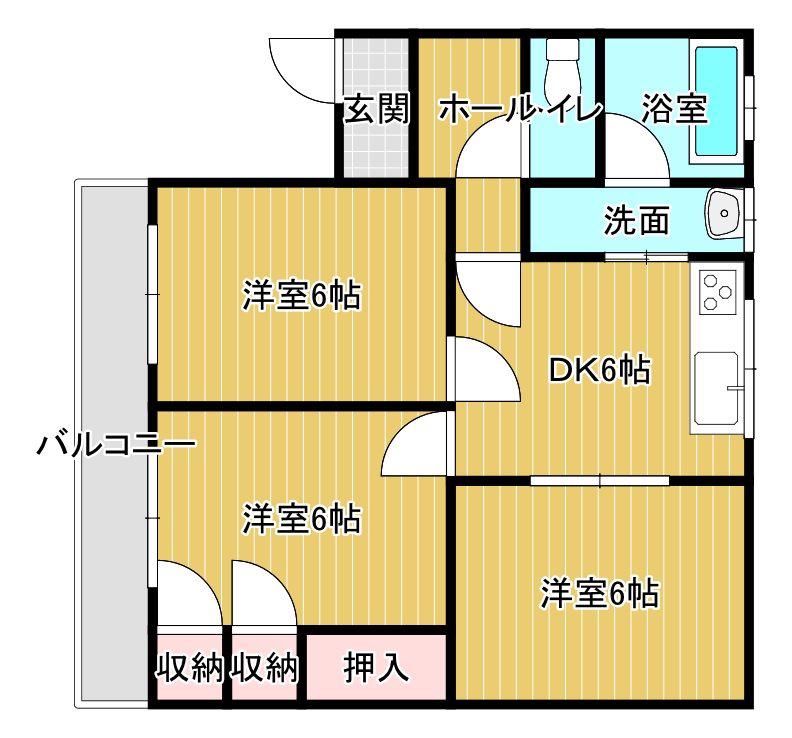 BELL せいら(3DK/1階)の間取り写真