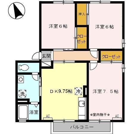 ヴァンコート I(3DK/2階)の間取り写真