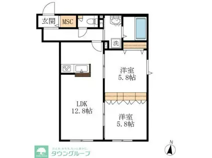 プライア桜山(2LDK/1階)の間取り写真