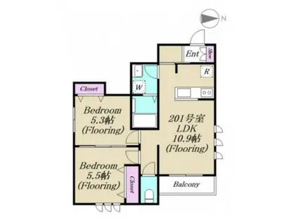 リトルフォレストカミキタザワ(2LDK/2階)の間取り写真