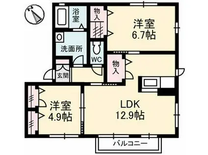 ラ・フォート己斐上(2LDK/1階)の間取り写真
