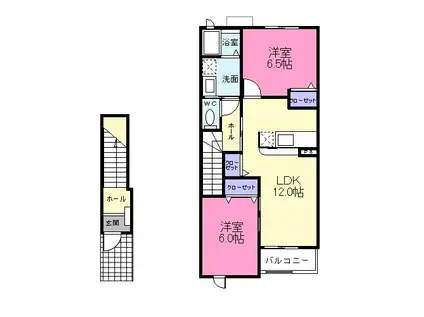 ＪＲ仙石線 仙台駅 バス乗車時間：25分 最寄りバス停で下車 徒歩4分 2階建 築20年(2LDK/2階)の間取り写真