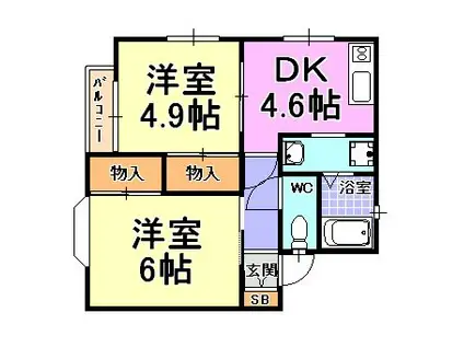 リビング芦屋(2DK/2階)の間取り写真