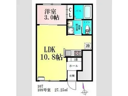 CLOUDNINE台原(1LDK/1階)の間取り写真