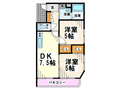 ベルヴィラージュ(2DK/1階)の間取り写真