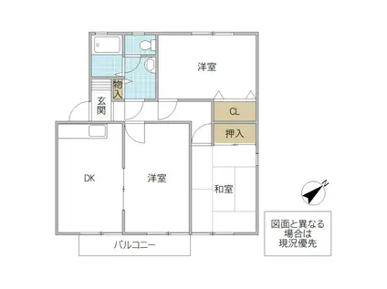 グランドソレイユ D(3DK/2階)の間取り写真