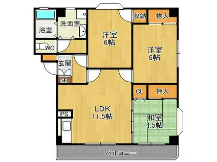ファミーユ宝塚(3LDK/1階)の間取り写真