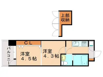 NO.51 PROJECT2100 日赤通 ORIENT BLD(2K/2階)の間取り写真
