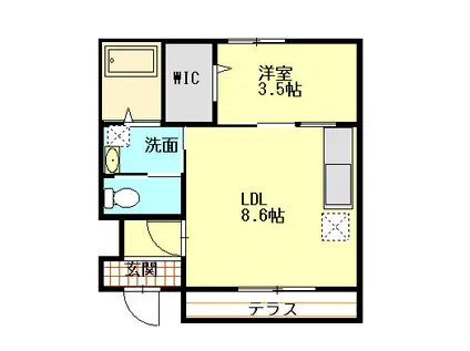 リバーフロント長浜(1LDK/1階)の間取り写真