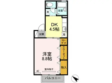 フロラシオン川内 III棟(1DK/2階)の間取り写真