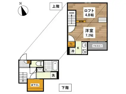 ADC黒髪ベース(1K/2階)の間取り写真