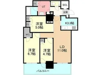 ザ・札幌タワーズ ウエストタワー(3LDK/25階)の間取り写真