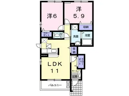 パストラーレ ムジカ I(2LDK/1階)の間取り写真