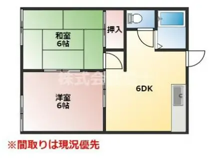 ヒルサイド杉山(2DK/1階)の間取り写真