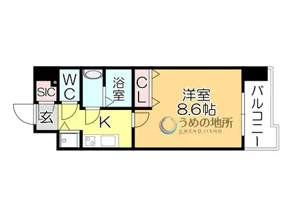 S-RESIDENCE久留米六ツ門ABRイーストII(1K/6階)の間取り写真