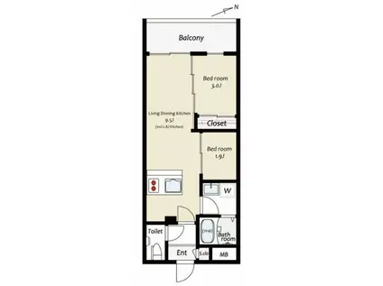 KUZE市川(1SLDK/3階)の間取り写真