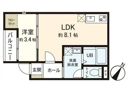 AZUL八木山II(1LDK/3階)の間取り写真