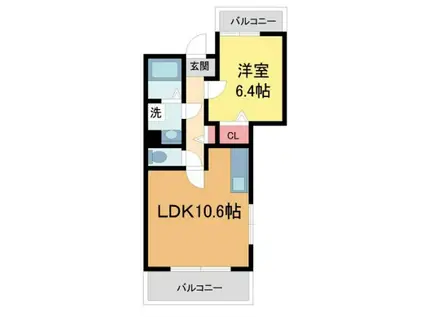 ジーナス甲子園口(1LDK/3階)の間取り写真