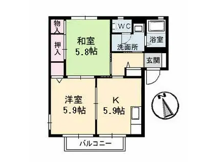 メゾンティアラ(2DK/2階)の間取り写真