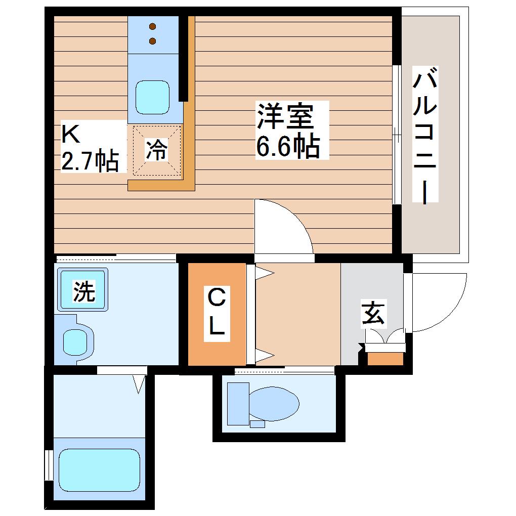 プロパティー長町A(1K/1階)の間取り写真