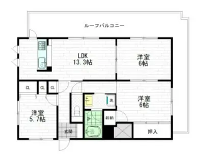 フローラ仙水(3LDK/7階)の間取り写真