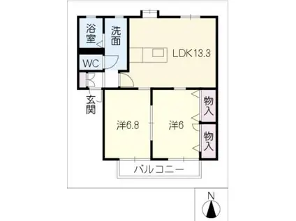 ビラ・ヒスイ D棟(2LDK/1階)の間取り写真