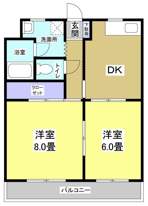 マンションハーヴェストII(2DK/4階)の間取り写真