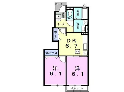 グランデカメリア山の手VI(2DK/1階)の間取り写真