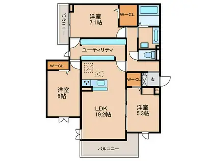 江向PARK(3LDK/1階)の間取り写真