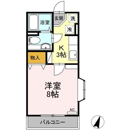 エスポアール長命(1K/2階)の間取り写真