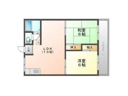 セキスイ緑地ハイツ A・B棟(2LDK/2階)の間取り写真