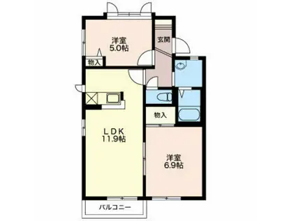 アルタ本城F棟(2LDK/2階)の間取り写真