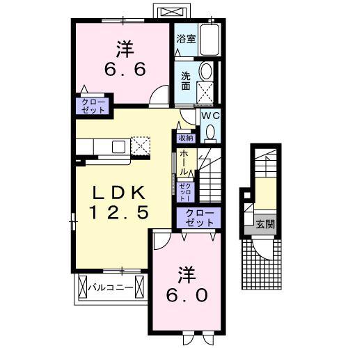 ノヴェルI(2LDK/2階)の間取り写真