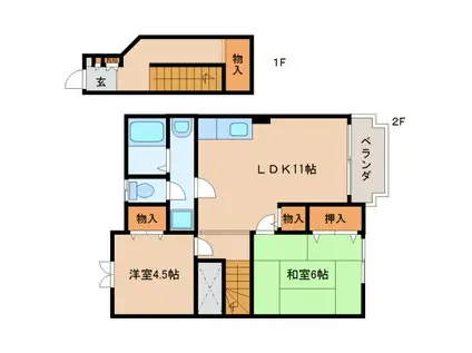 ウイングヒルズI(2LDK/2階)の間取り写真