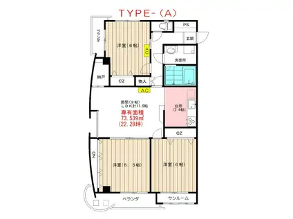 ヴィーア・ラッテアI(3LDK/2階)の間取り写真