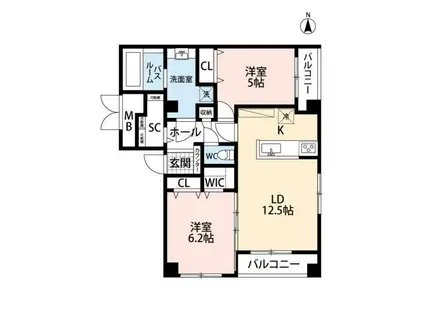 LALBA DI SECONDO(2LDK/5階)の間取り写真