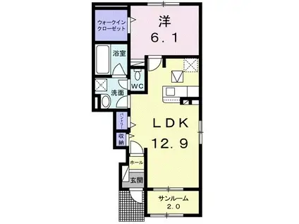 セイバリーB(1LDK/1階)の間取り写真