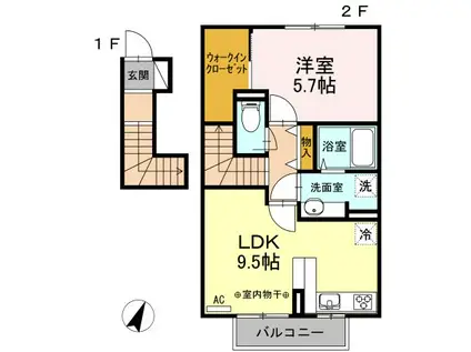 アグレッサーII(1LDK/2階)の間取り写真